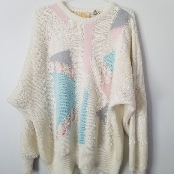 Vintage Lady Lilly White, Pink & Blue Knit Sweater - Picture 6 of 9
